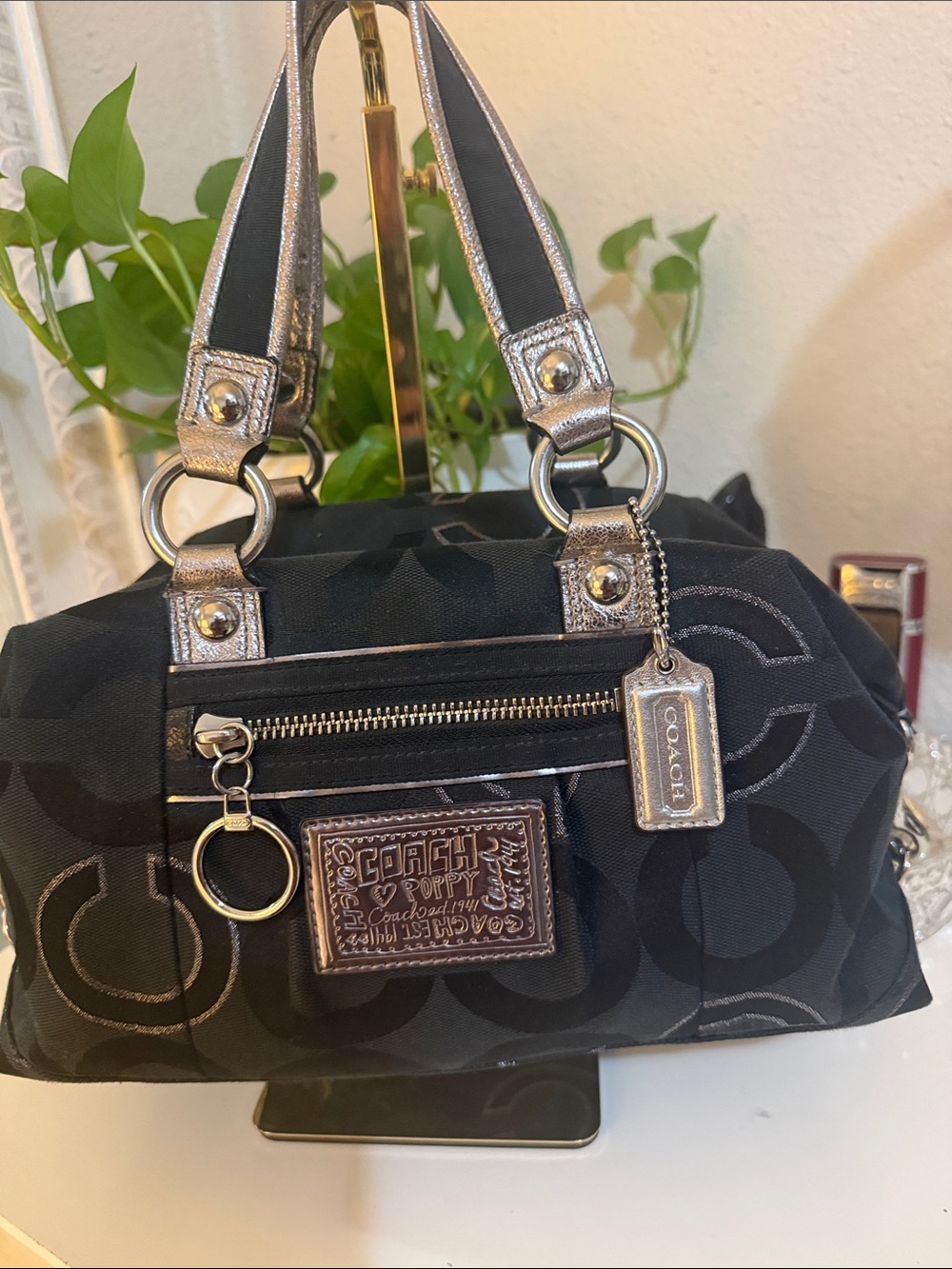 Coach  poppy Black and Silver Shoulder Bag